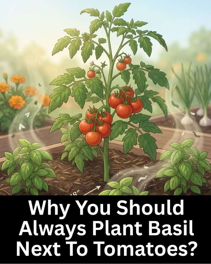 Basil and tomatoes make perfect garden neighbors. The basil helps repel pests like aphids and whiteflies, improves airflow at the soil line, and keeps flavor-packed leaves right where you need them for summer meals.