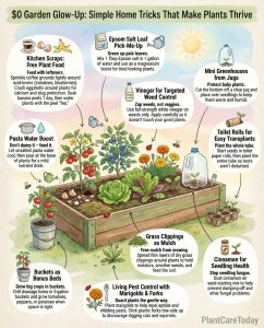 Infographic displaying 14 household waste items that can be used as garden fertilizer alternatives