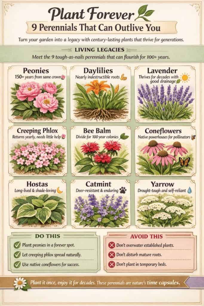 Want a garden that lasts longer than trends? Perennials like peonies, daylilies, and coneflowers reward patience. Plant them once, don’t disturb their roots, and let them settle in for decades of blooms 🌸⏳